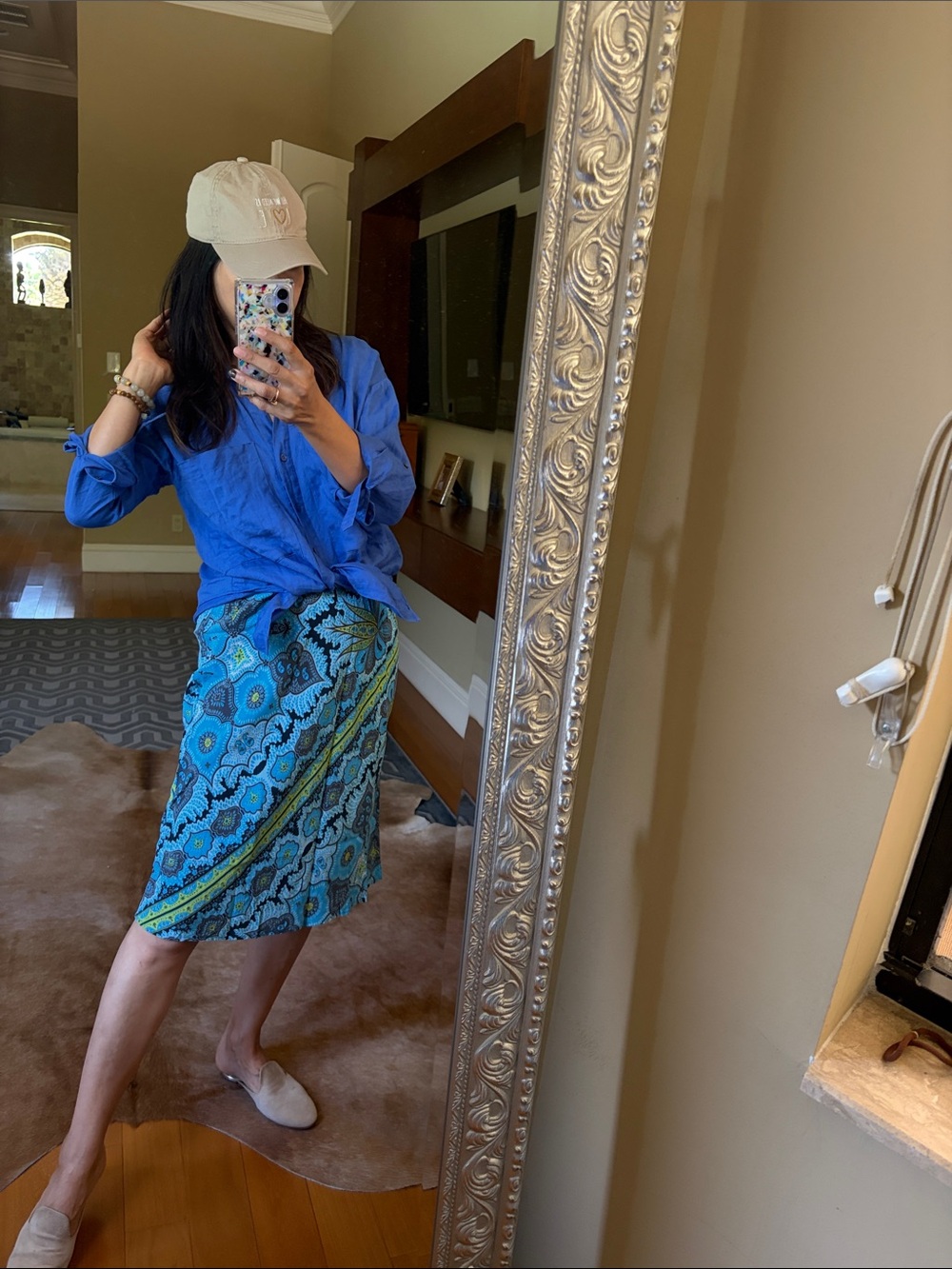 💯 silk blue floral skirt 🎁🌺❤️💖l3
